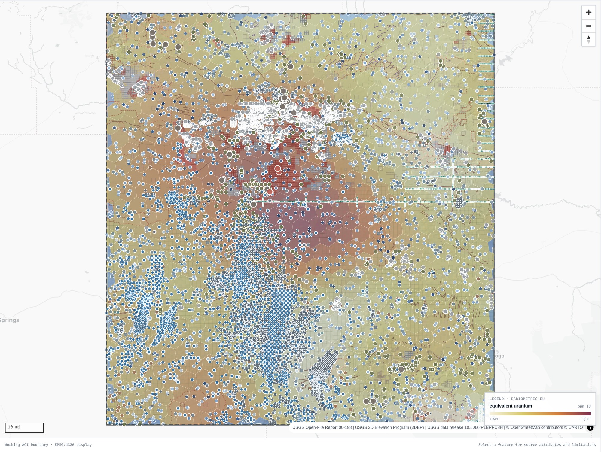 The regional radiometric equivalent-uranium surface. Its own layer description says it: eU is not a chemical assay.