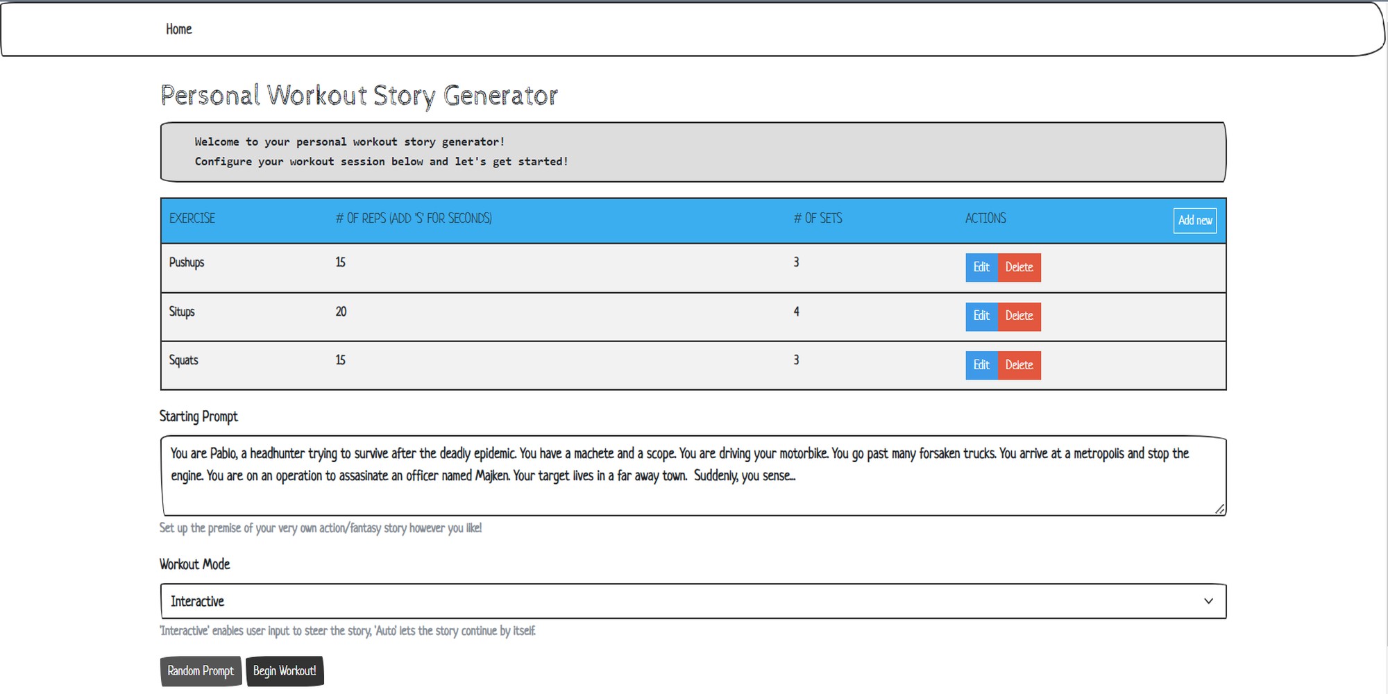 Workout Story Generator